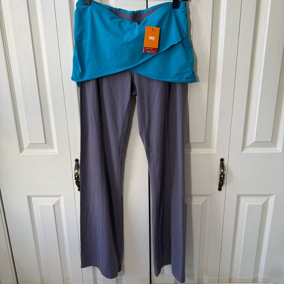 Lucy Pants - Lucy Heart Center Flare Yoga Pants Layered Blue Grey Womens Size Medium